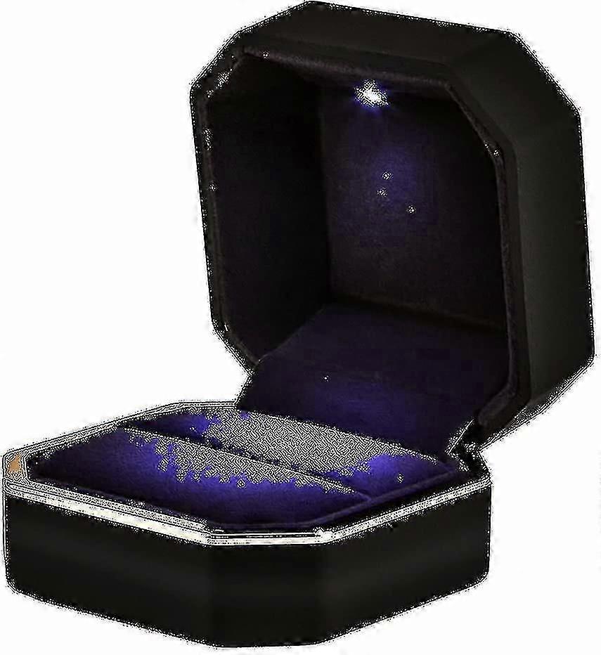 Luxury Ring Box, Square Velvet Wedding Ring Case With Led Light