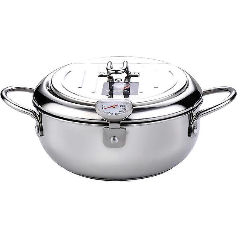Friggitrice domestica multifunzionale, in acciaio inox, friggitrice a fondo piatto addensato con coperchio (friggitrice da 20 cm)