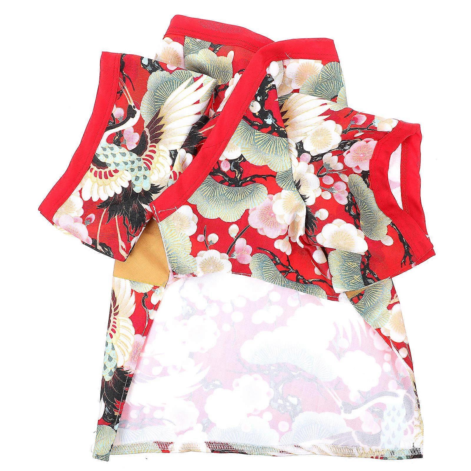 Small Dog Clothes Kimono Style Pet Dog Garment Red Size 2 Comfortable 1Pcs