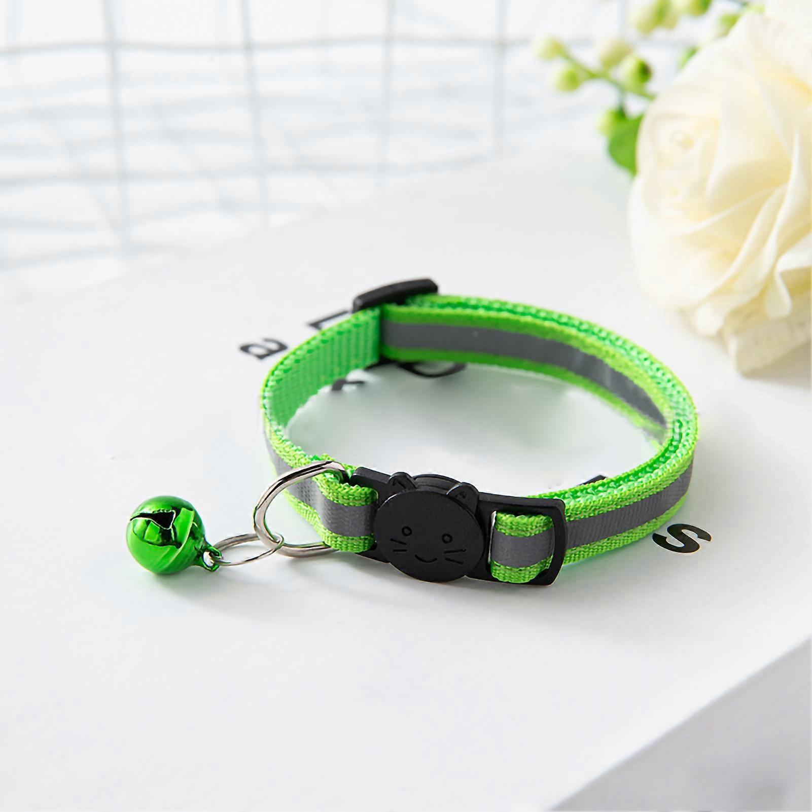 Pet Bell Collar Safety Buckle Adjustable Reflective Cat Collar with Bell for Dogs Puppies KittensLight Green