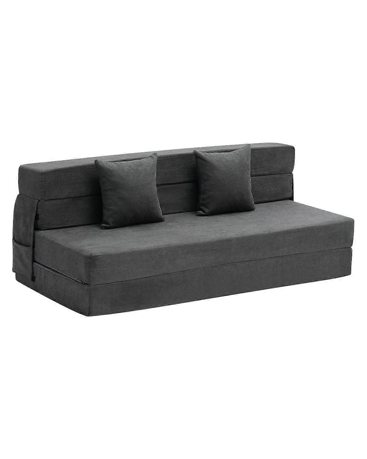 3-in-1 klappbares Schlafsofa mit 2 Kissen und waschbarem Bezug, 25D High Density Memory Foam Convertible Sleeper Chair Bett, dunkelgrau (Queensize)