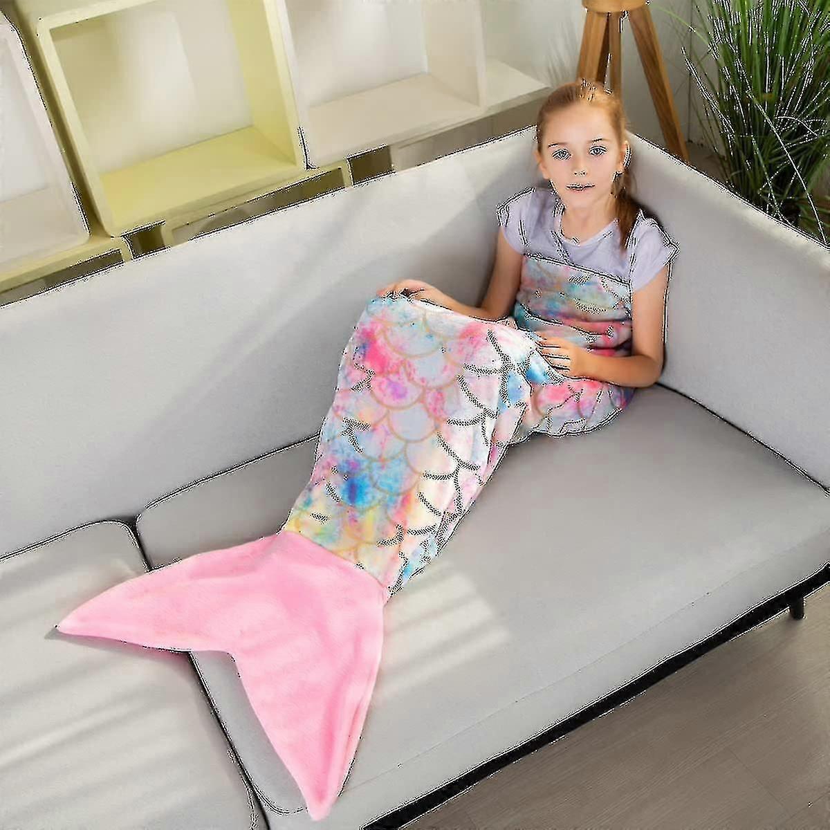 Cobertores de cauda da sereia infantil brilhando aconchegante flanela macia arco-íris colorido presentes todos os temperos para crianças /crianças,
