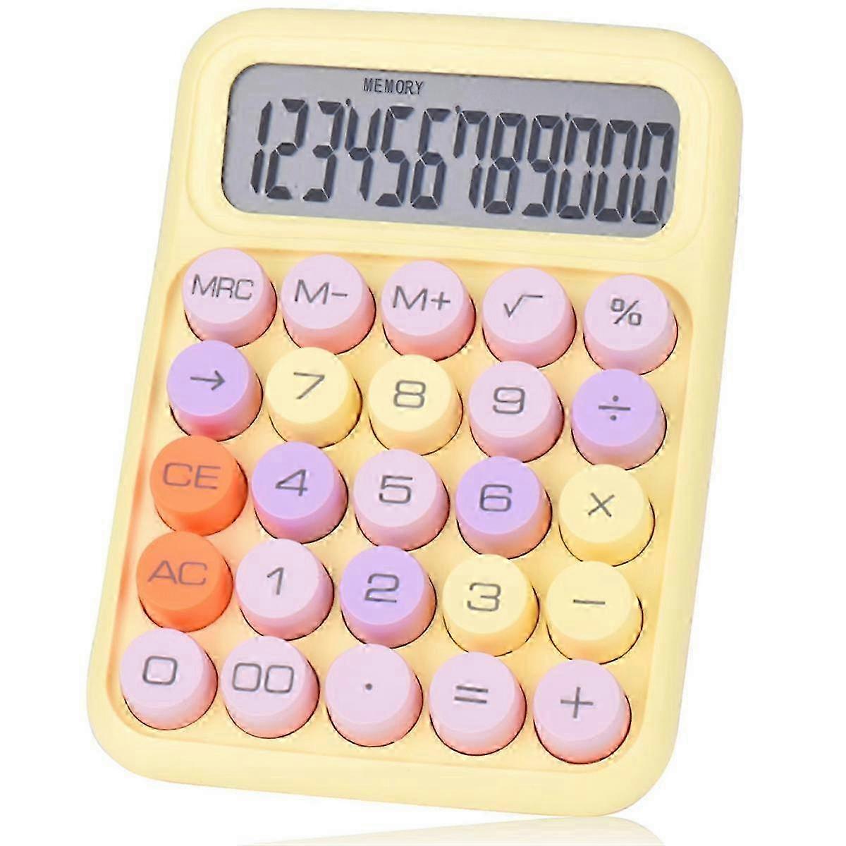 Mekanisk trykknappkalkulator, 12-sifret LCD-skjerm, store knapper som er enkle å trykke, fargerik design