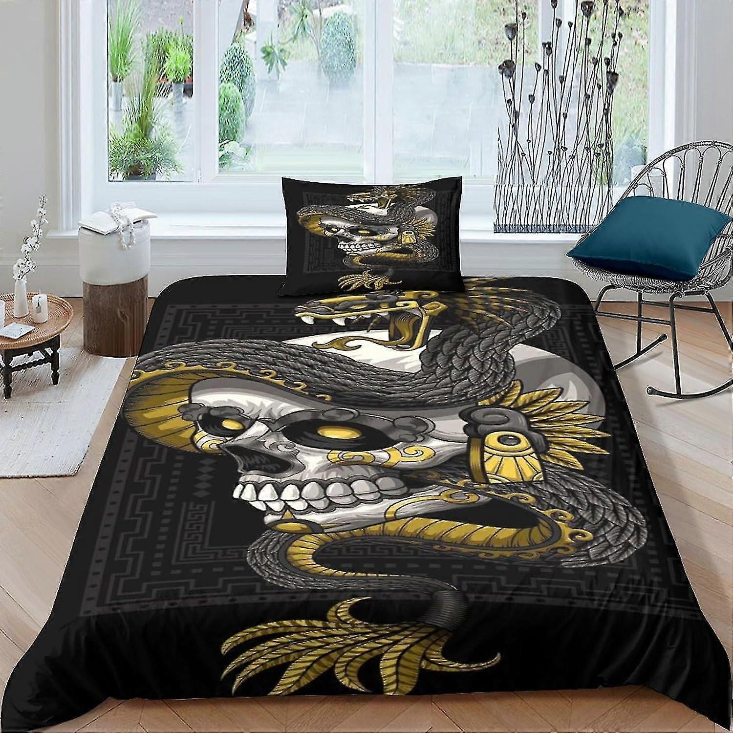 Skeleton Bedding Set Snake Duvet Cover Set Soft Zipper with Pillowcase Single
