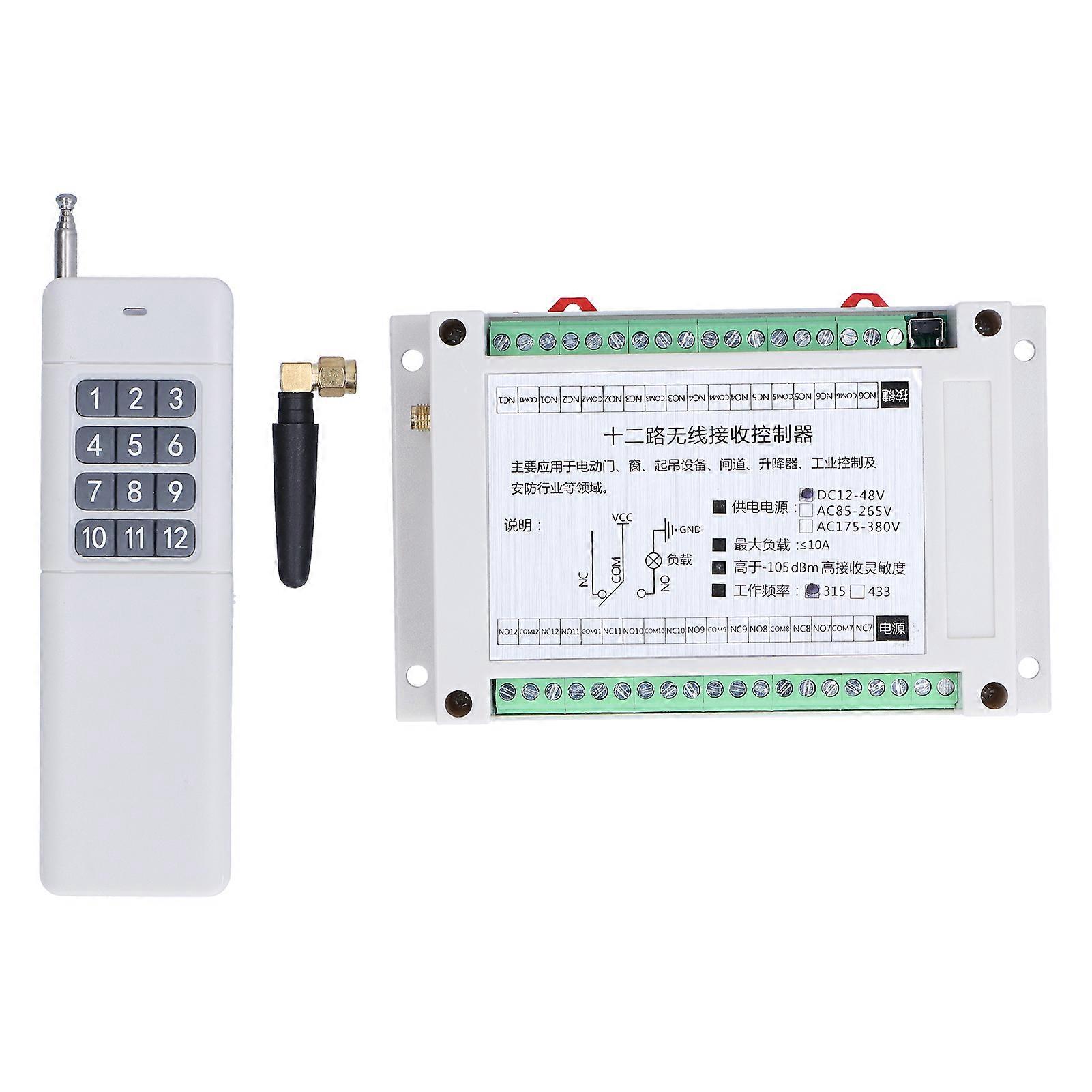 Switch Learning Code DC12 to 48 Industrial Grade High Power 12 Channels 10A Wireless Receiver with Remote Control