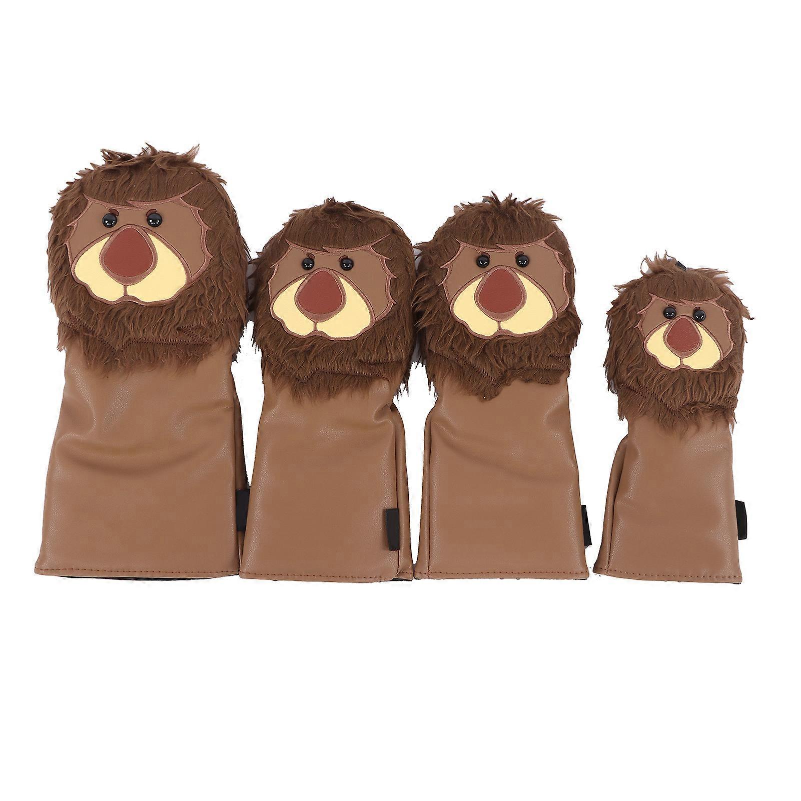 Golf Club Head Covers Driver Fairway Wood Hybrid Covers Lovely Golf Lion Cartoon Animal