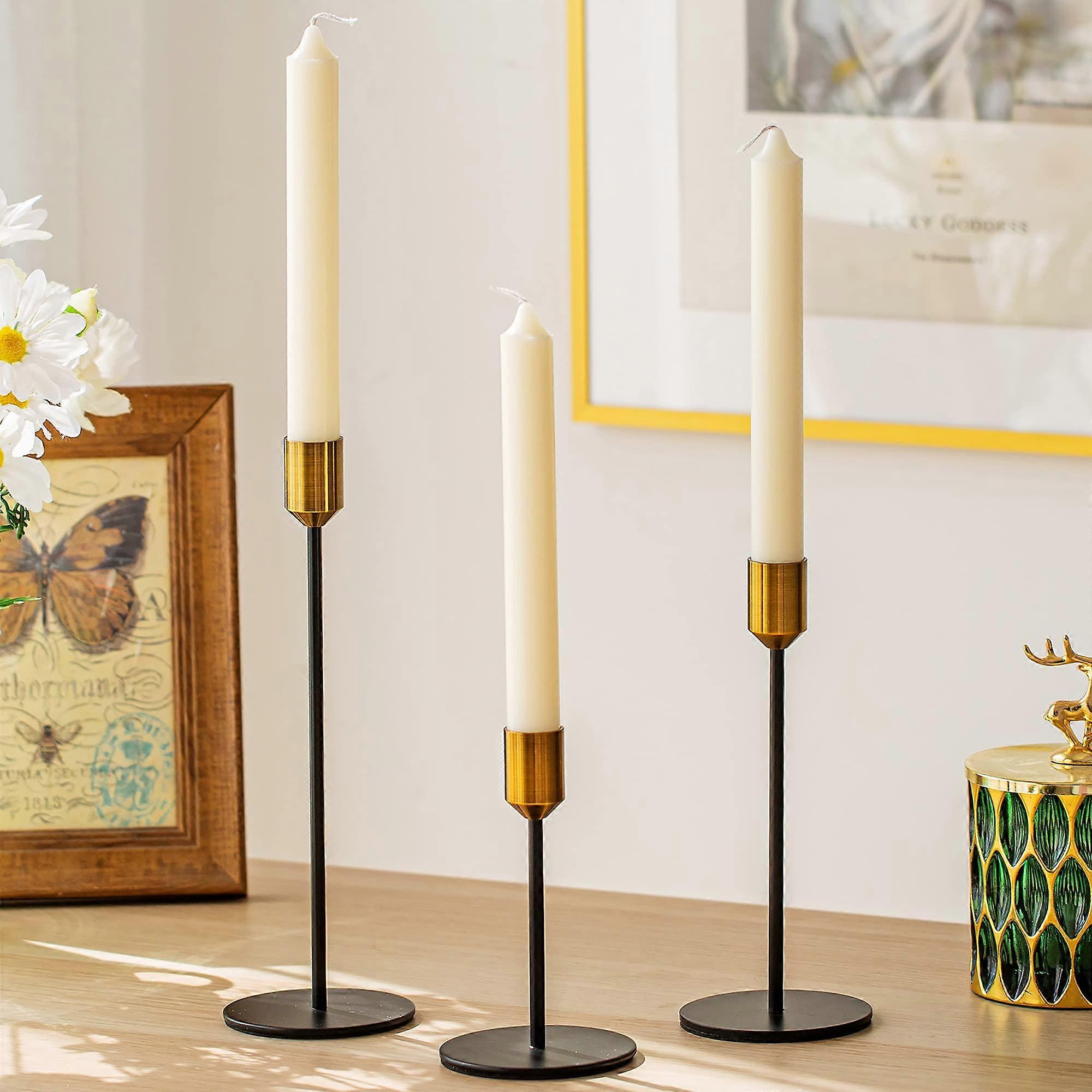 Candle Holder Set of 3 with Brass Tip for Table Decoration Home Decor 14x20x24cm
