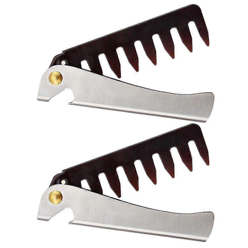 Stainless Steel Folding Hair Comb for Men Tidy Oil Hair and Beard Portable Wide Teeth Comb 2Pcs