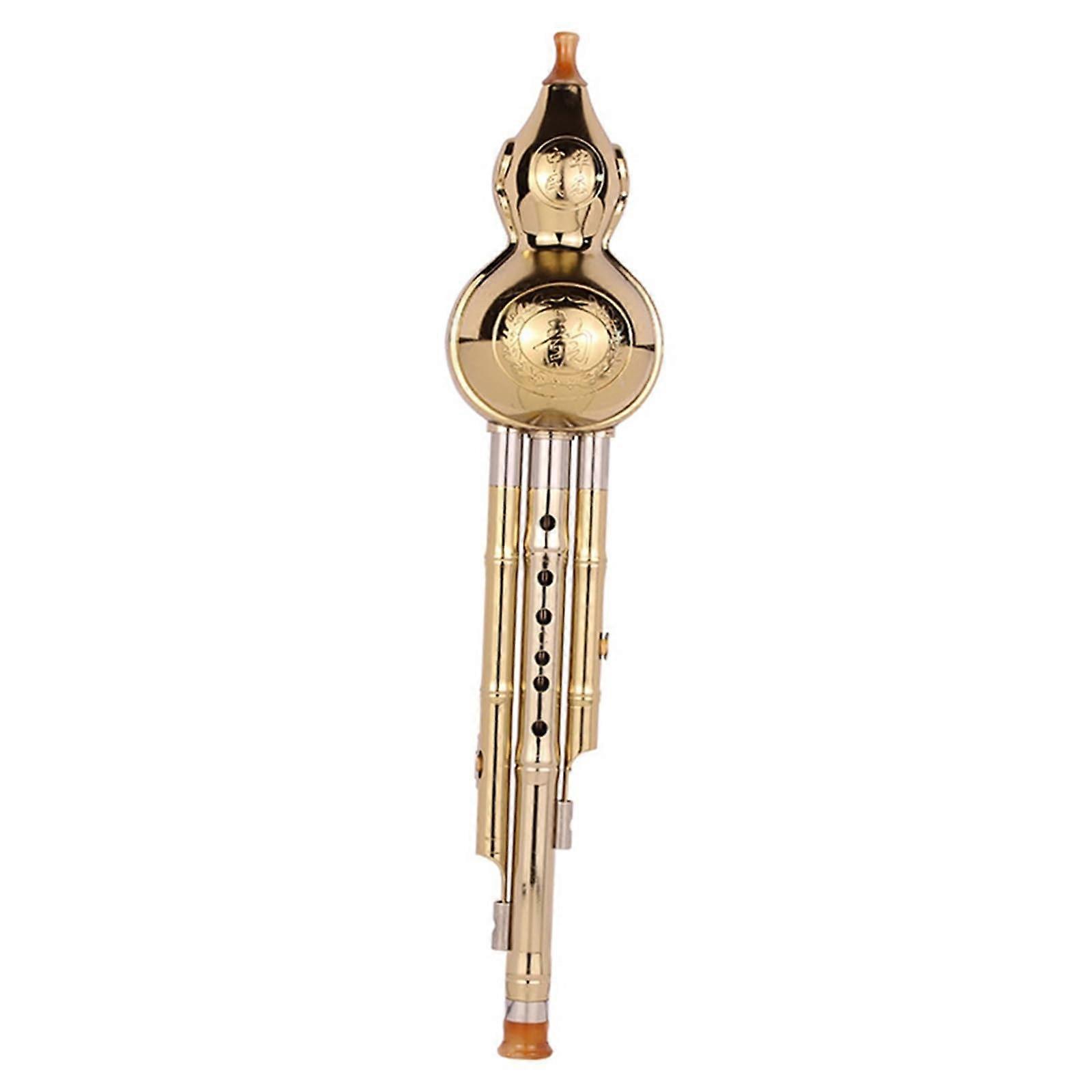 Hulusi Instrument Galvanized Beginner Hulusi, Silver-Plated, Gold-Plated, Copper-Plated, B-Flat And C Key, Tri-Color Gold/C