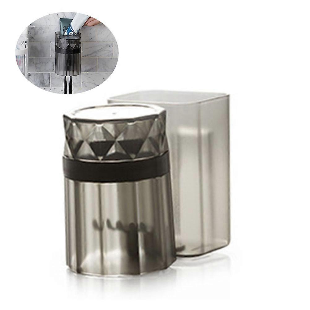 Wall Mount Toothbrush Toothpaste Holder with Cup 1 Set Suction Storage for Bathroom Clear Black