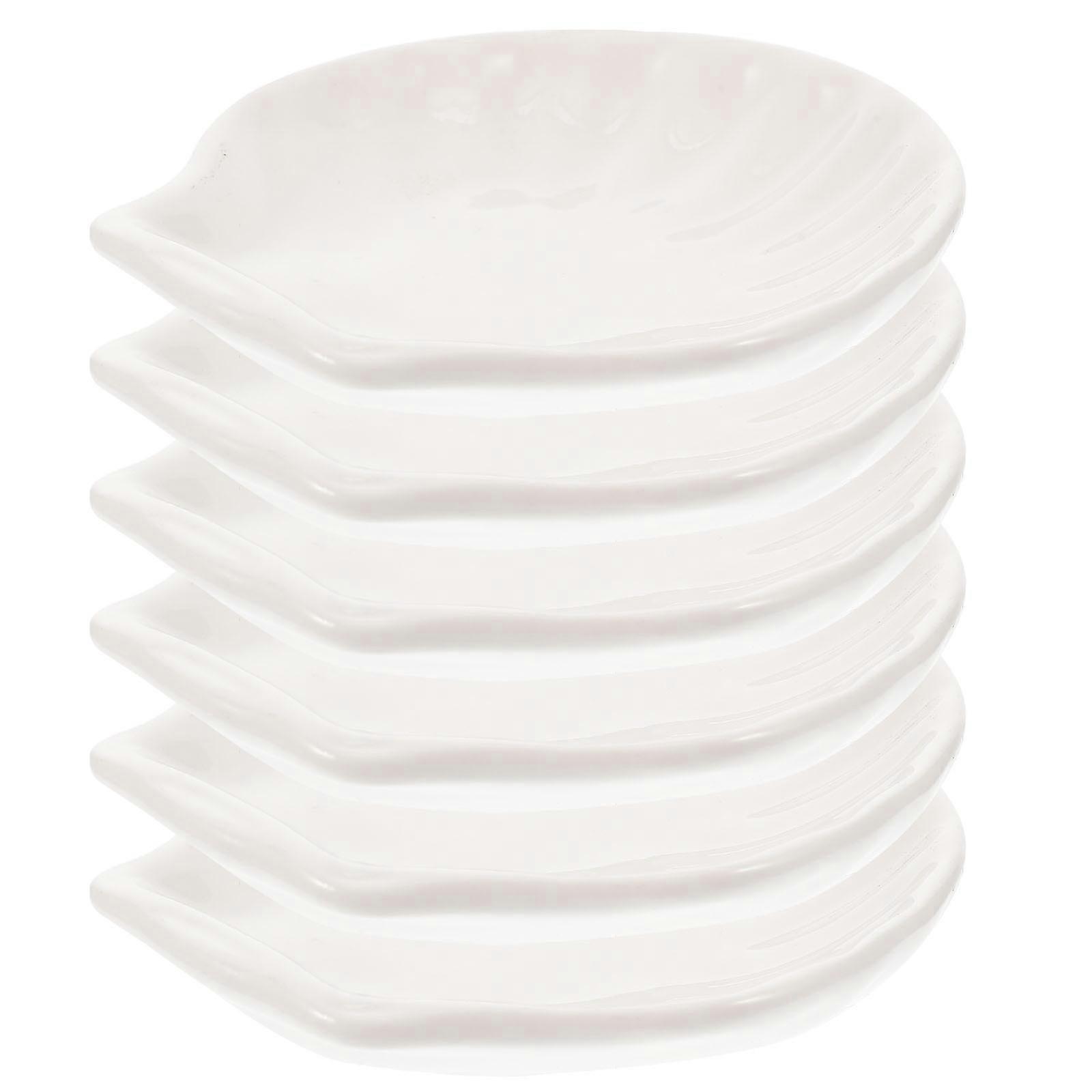 6pcs Scallop Design Ceramic Plates Snack Dishes for Dried Fruits and for Home and Parties (Diameter 9cm)