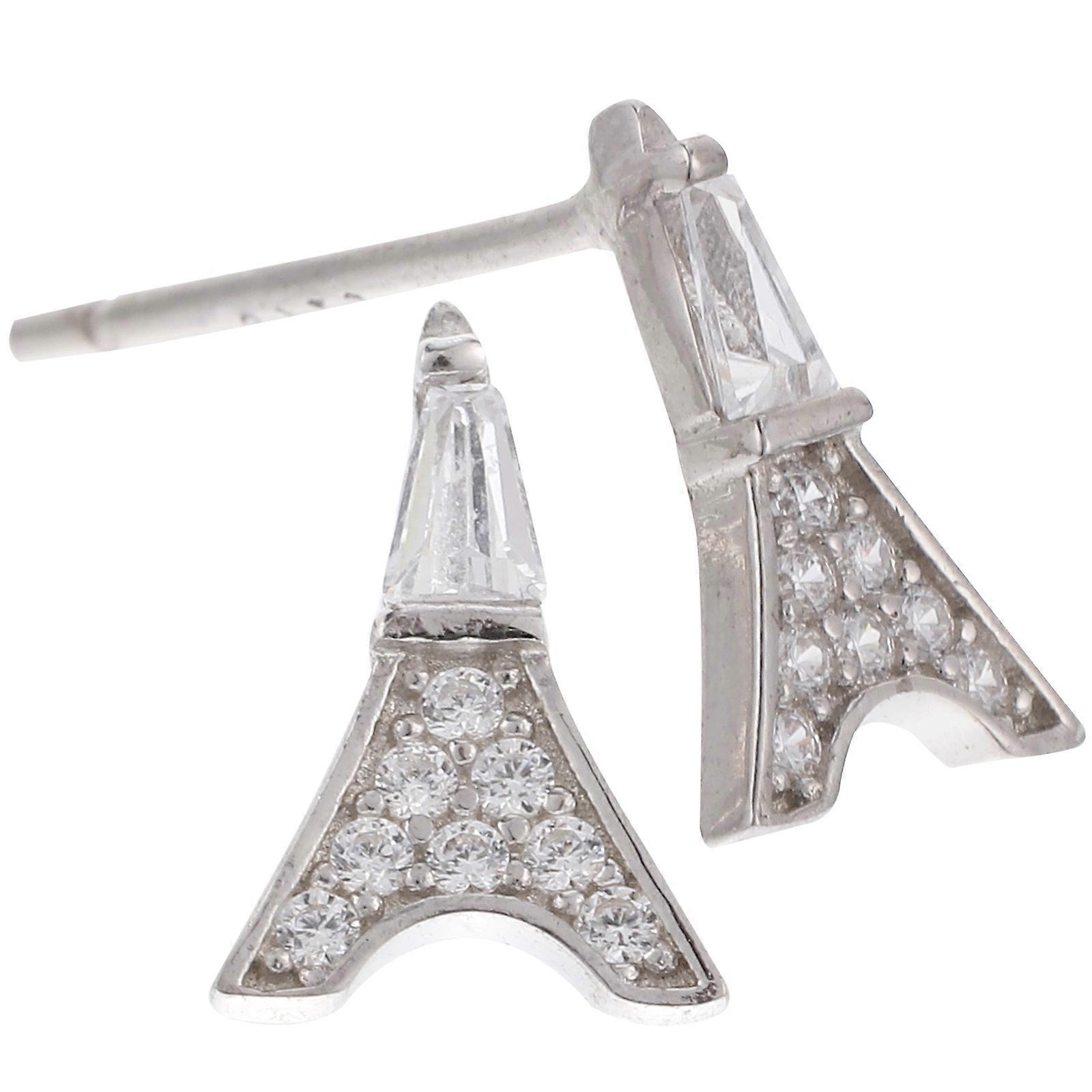 Eiffel Tower Shaped Ear Studs Delicate and Comfortable S925 Silver Zircon Assorted Color Small Earrings