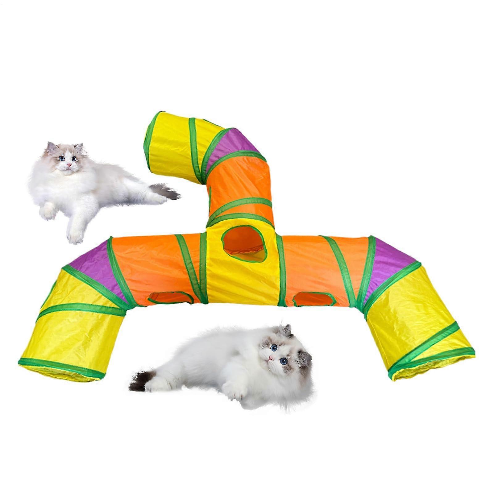 Three-Way Rainbow Cat Tunnel Toy, Collapsible Interactive Play Tunnel for Kittens, Puppies, and Small Pets with Peek Hole