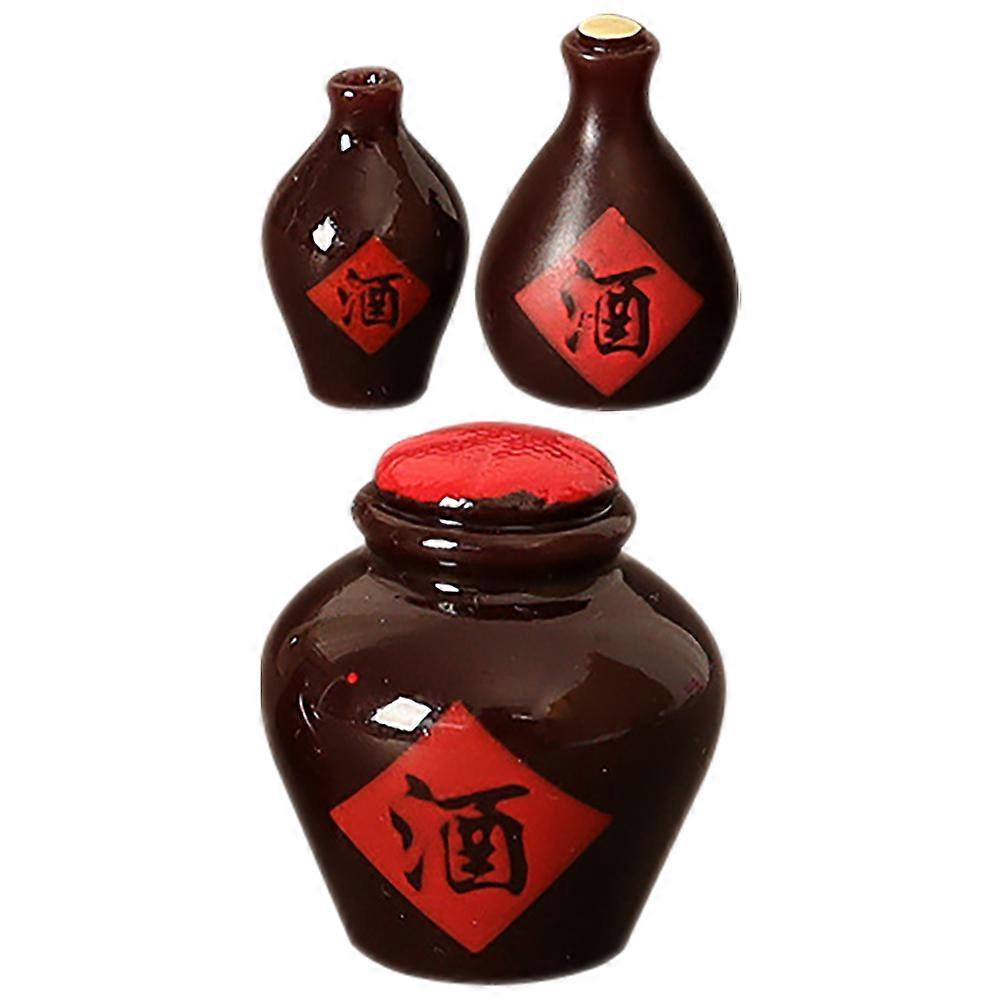 Tiny Stuff Miniature Wine Jars Models For Miniature Scenes Dollhouse Accessories Resin Imaginative Play 3Pcs