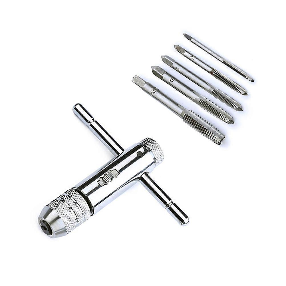 T-Handle Ratchet Tap Wrench Solid Jaw Machine Screw Extraction Tool for Metal Processing 6 Pcs