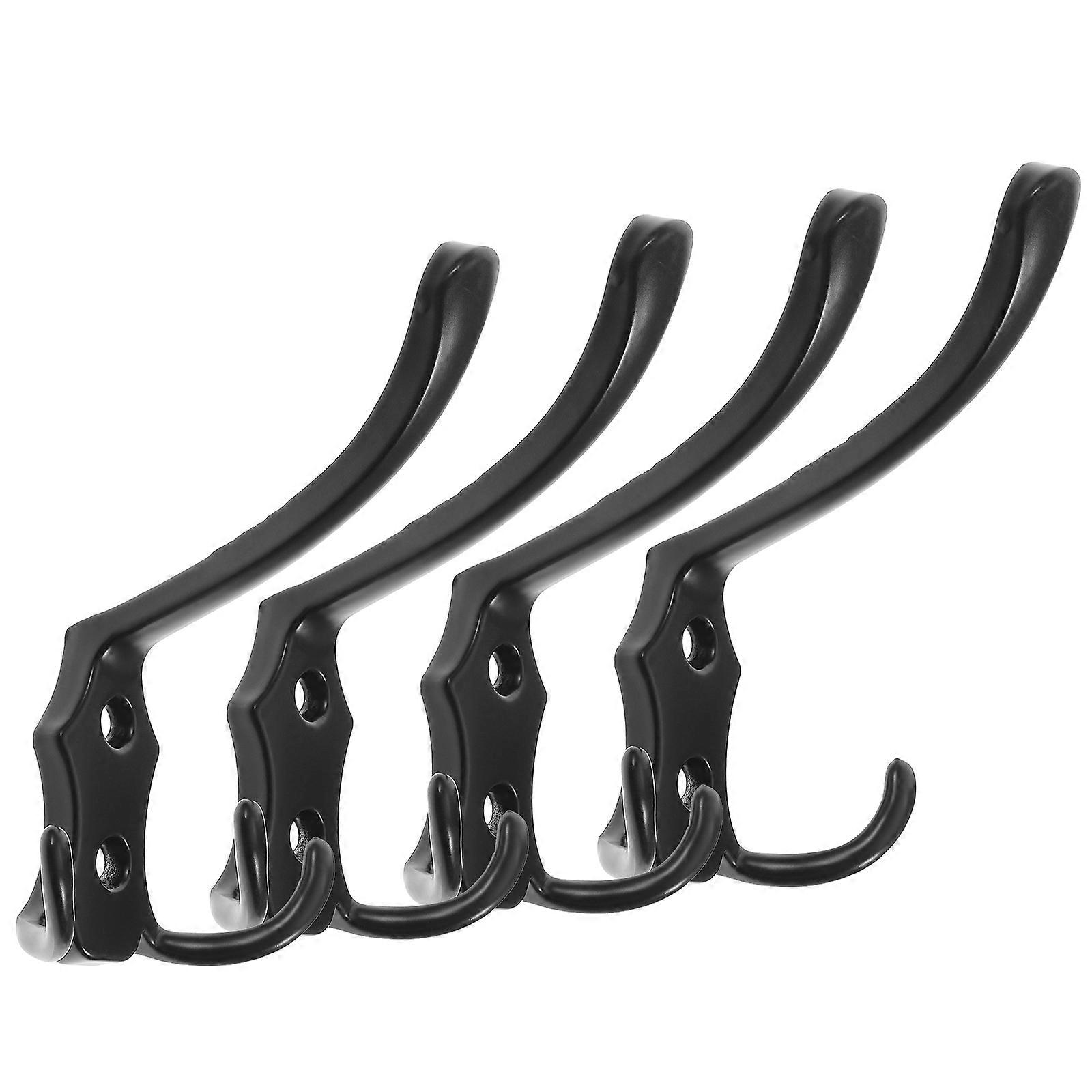 Zinc Alloy Wall Hooks for Home Use with Screws Black 4 Pieces