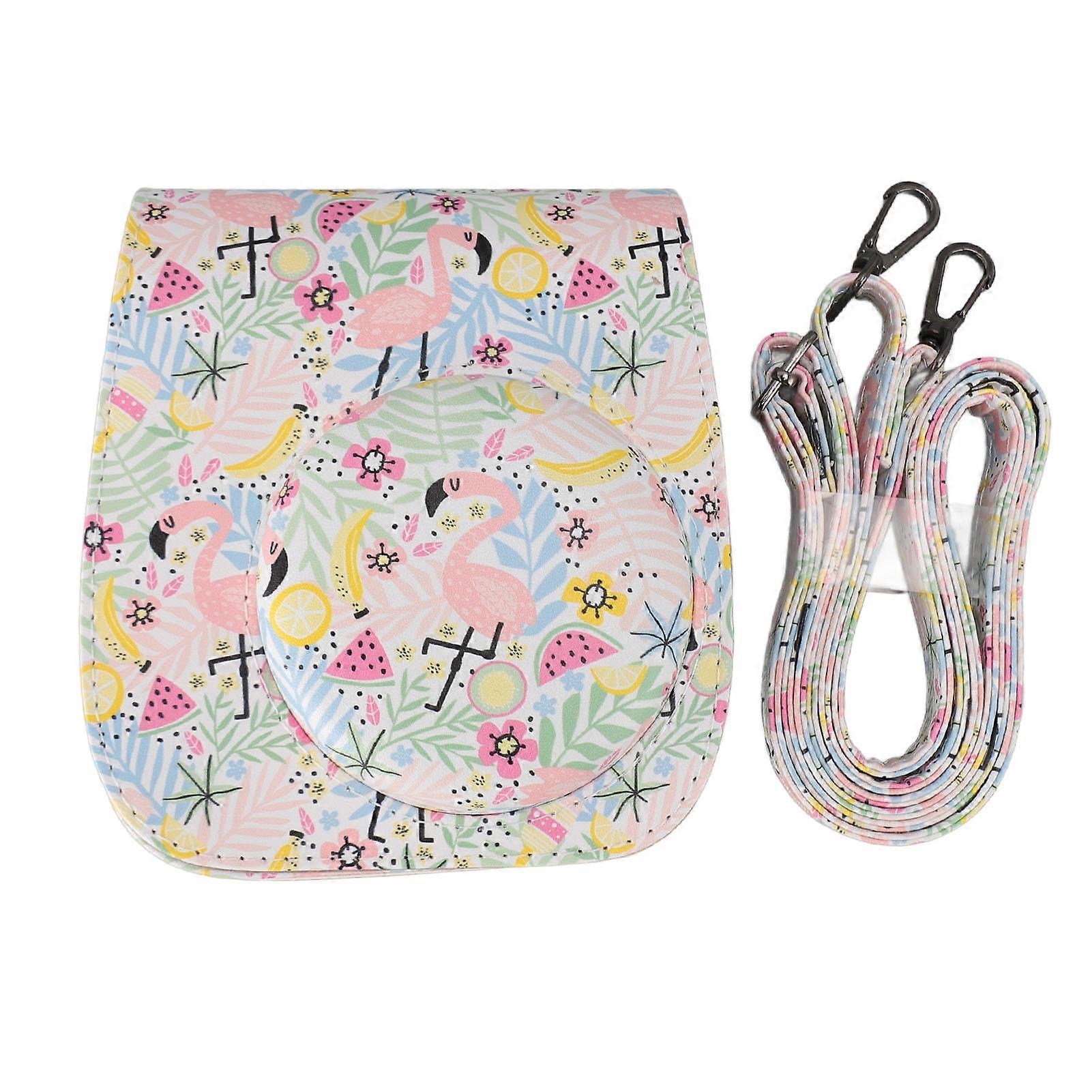 Instant Camera Case for Fujifilm Instax Mini 12 11 Camera Protective Bag with Adjustable Shoulder Strap PU Leather Flamingo Colorful Style