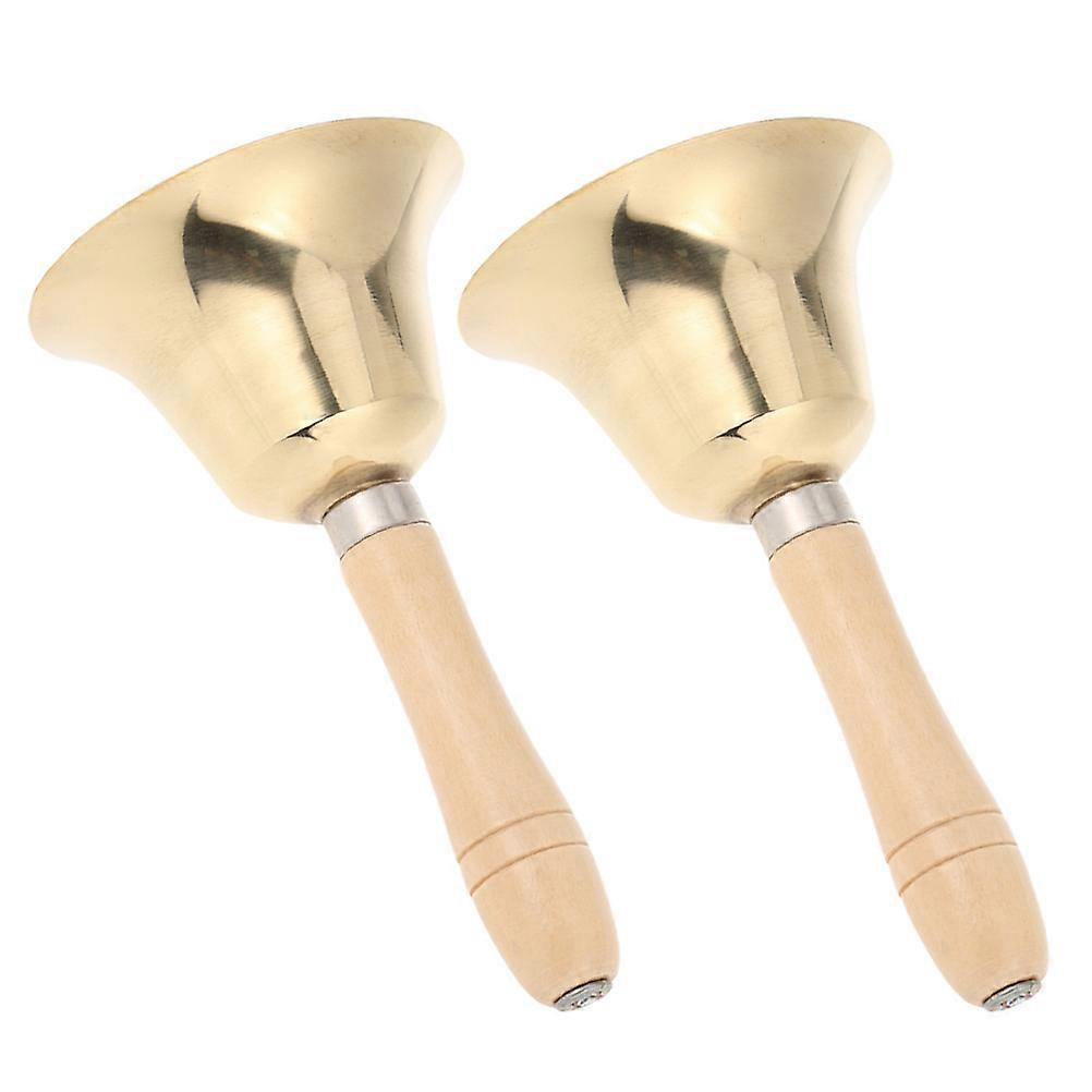 Solid Bell With Wooden Handle For Classroom Wedding Party Yoga And Elderly Assistance Golden 15.00X8.00X8.00CM Clear Sound 2Pcs