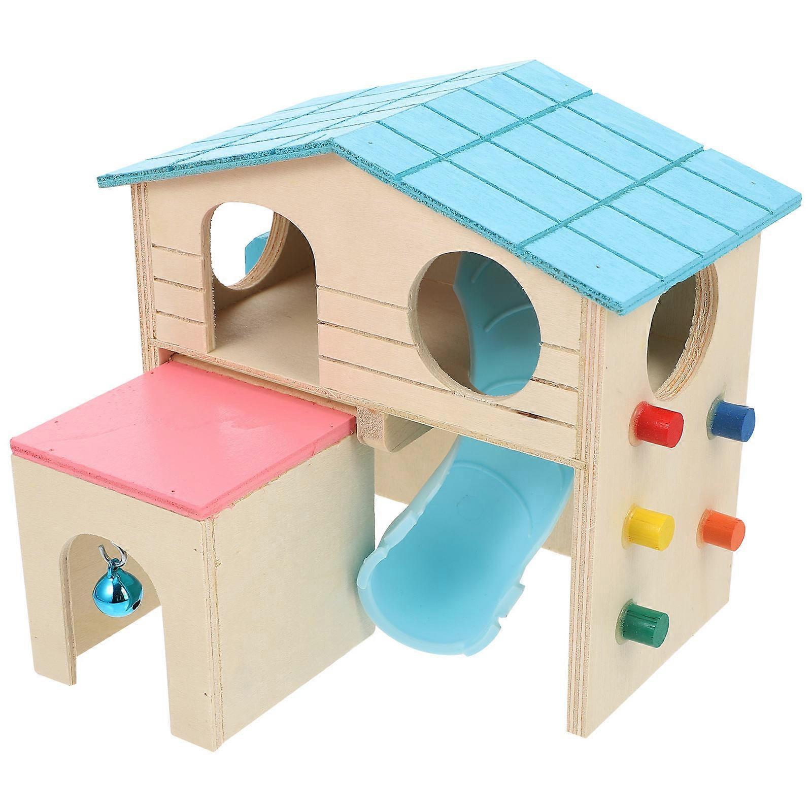 Blue Small Animal Play House with Climbing Ladder Slide and Bell for Pet Use Ideal for Hamster Mouse