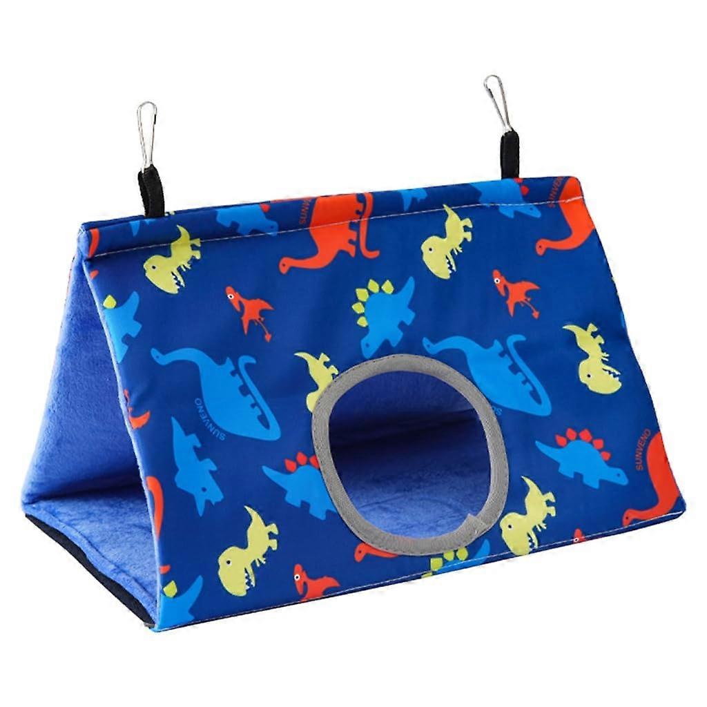Plush birdhouse, hanging nest with hole, parrots, parakeets, cockatiels, warm bed, hammock, small birds, winter toy, windproof, dark blue