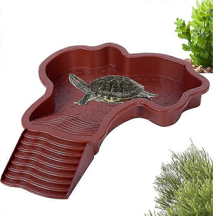 Terrestrial Turtle Feeding Bowl, Water Dish Pool Turtle Basin with Ramp, Reptile Water Bowl with Ladder, Shower Basin for Terrace