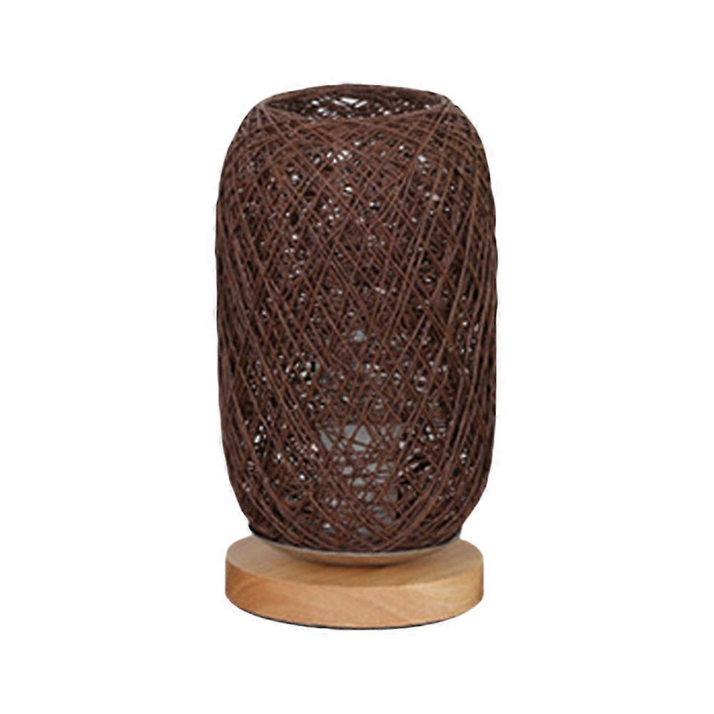 Bedside Lamp with Solid Wood Base and Hemp Rope Design for Bedroom or Office Lighting Light Brown