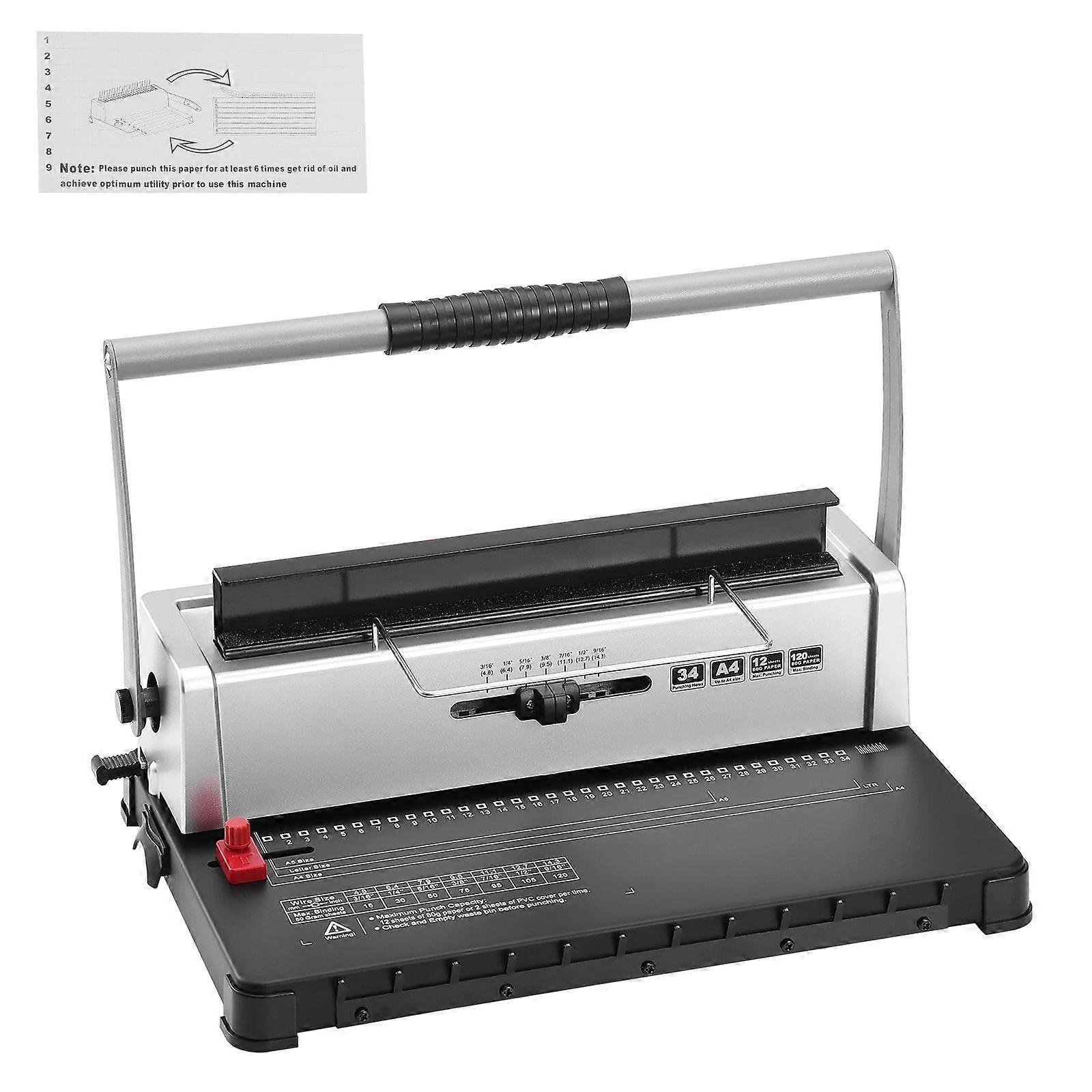 Coil spiraal bindmachine, handmatige boekmaker 34-gaats binding 120 vellen, verstelbare 3/16" - 9/16" spoelbinding ruggen en zijmarge