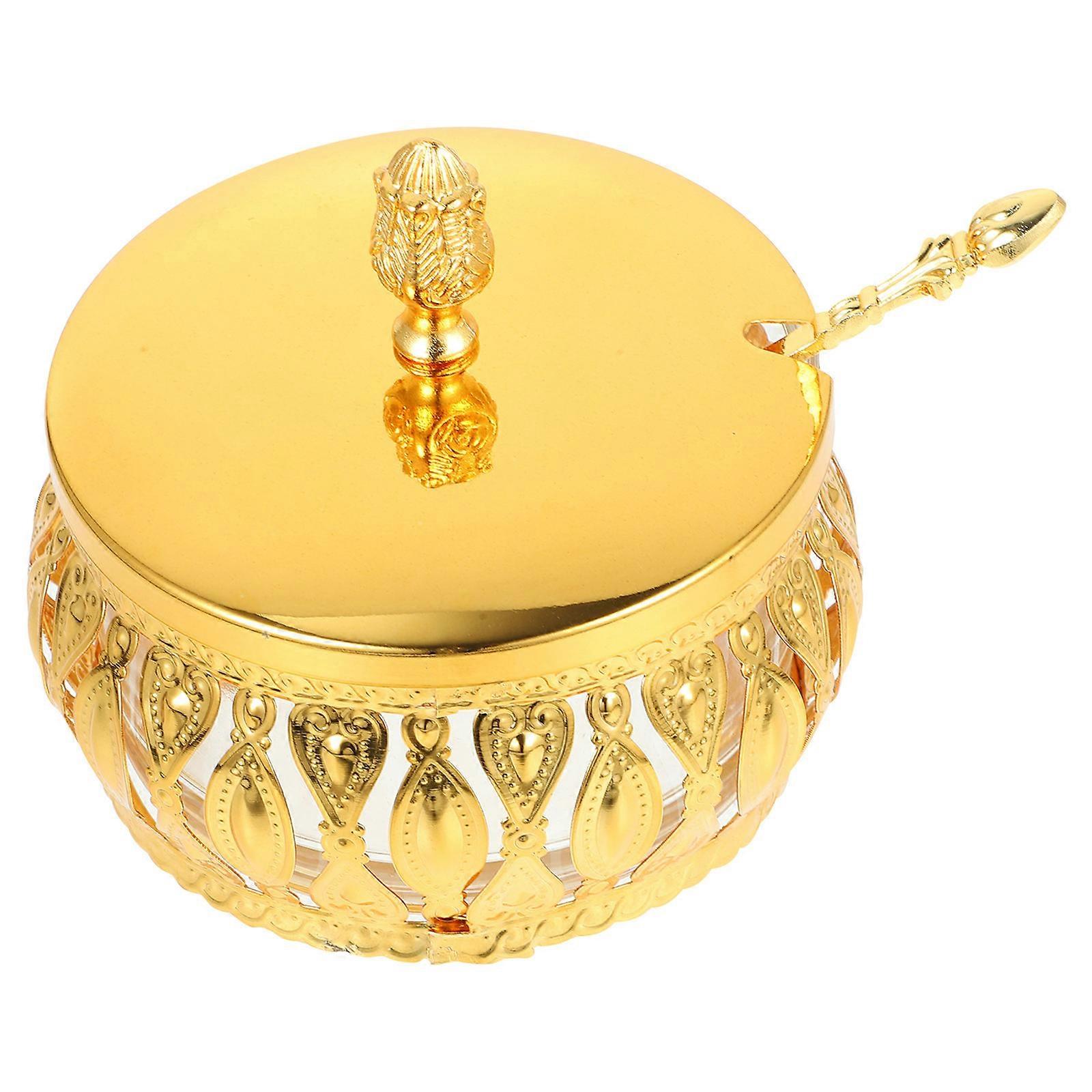Salt Jar with Lid European Style Seasoning Canister for Home Users 9.40X9.20X9.20CM Square Iron Food Storage 1Set