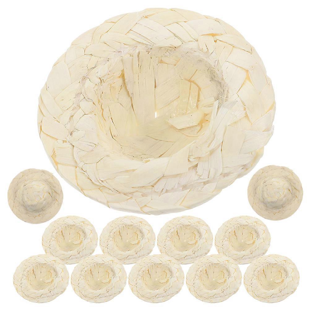 12Pcs Mini Craft Hats Round Shape Light Yellow Designed For Doll Accessories And Home Decoration Projects