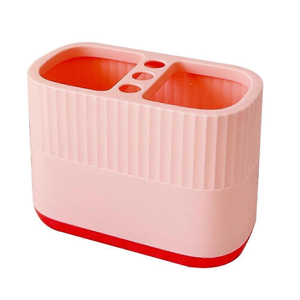 Plastic Pen Holder Desk Organizer 2 Compartments Large Capacity Pink Sturdy Desk Accessory