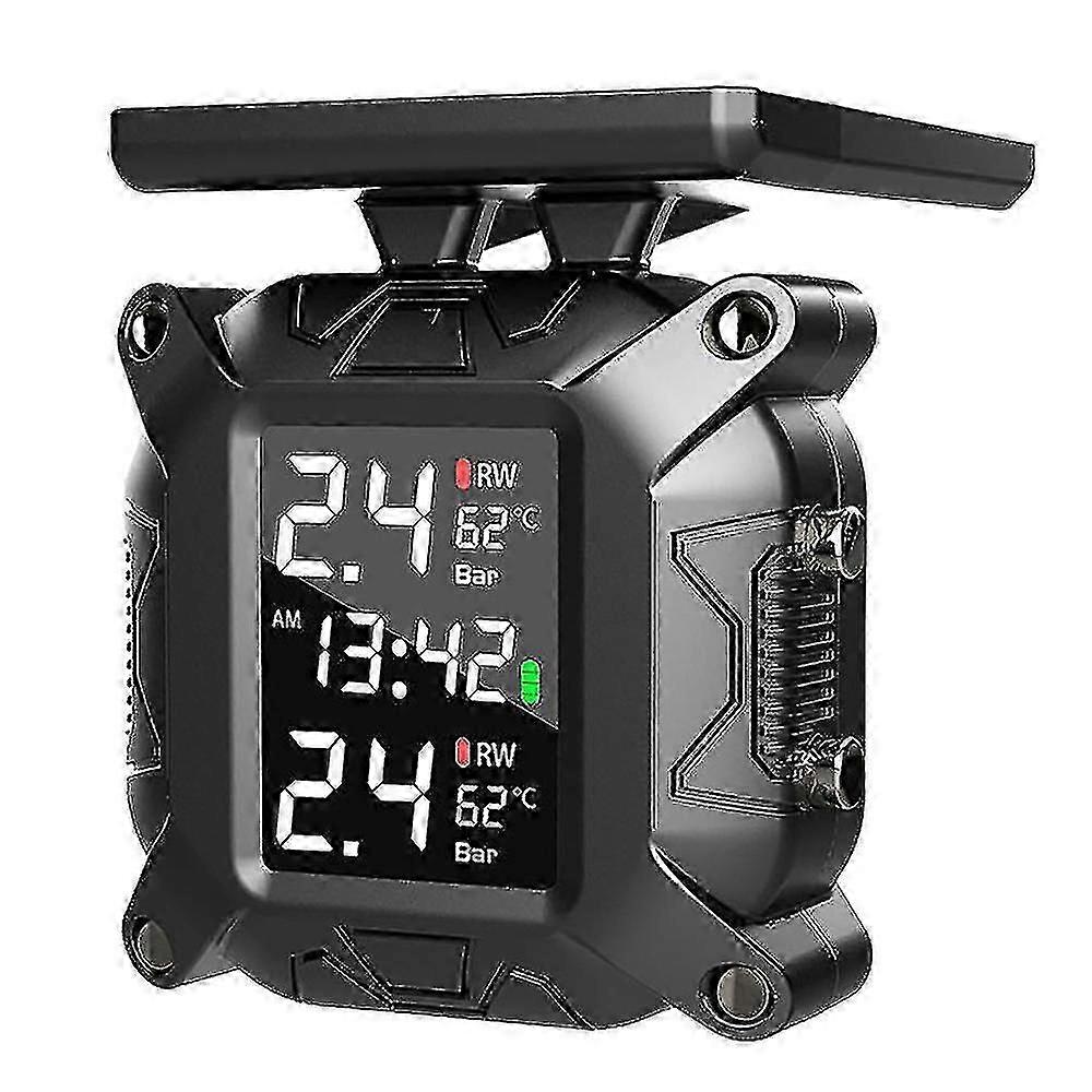 Wireless Motorcycle Tpms Tire Pressure Monitoring System Solar External Sensor Lcd Display Temperat