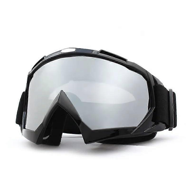 Motorradbrille Motocross Brille für Herren und Damen, Winddichte Outdoor-Brille, Leuchtend Schwarze Bk-Silvery-Lens