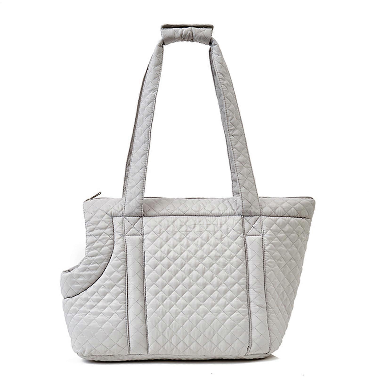 Pet Carrier Bag, Cotton, Small, Portable for Dogs and Cats, Winter-Friendly with Additional Pocket, Light Gray