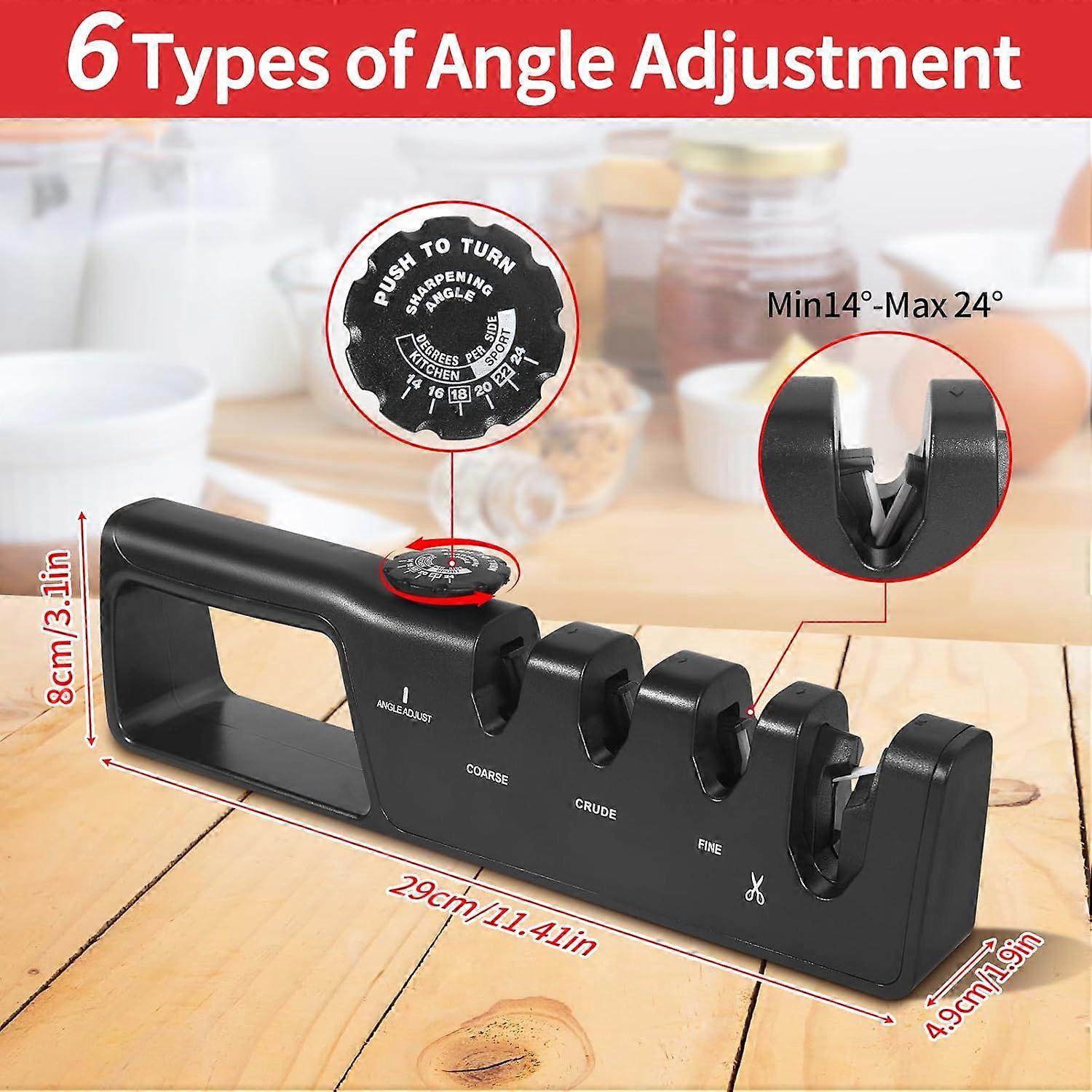 Multifunctional Kitchen Knife Sharpener  4 in 1 Knife Sharpener with 6-Level Adjustable Sharpening Knob  with Scissor Sharpener Knife Sharpener