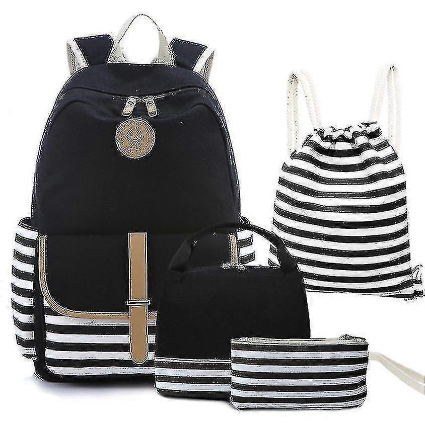 4 PCS Student Canvas Backpack Lunch Bag For Outdoor Travel