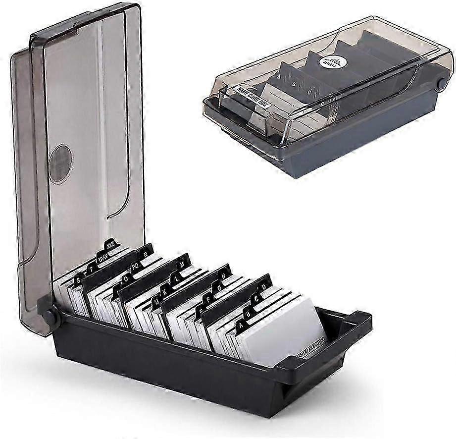 Business Card Holder, Business Card Storage Box, 500 Cards Box, with 4 Divider Panels and AZ Index Tabs, Black