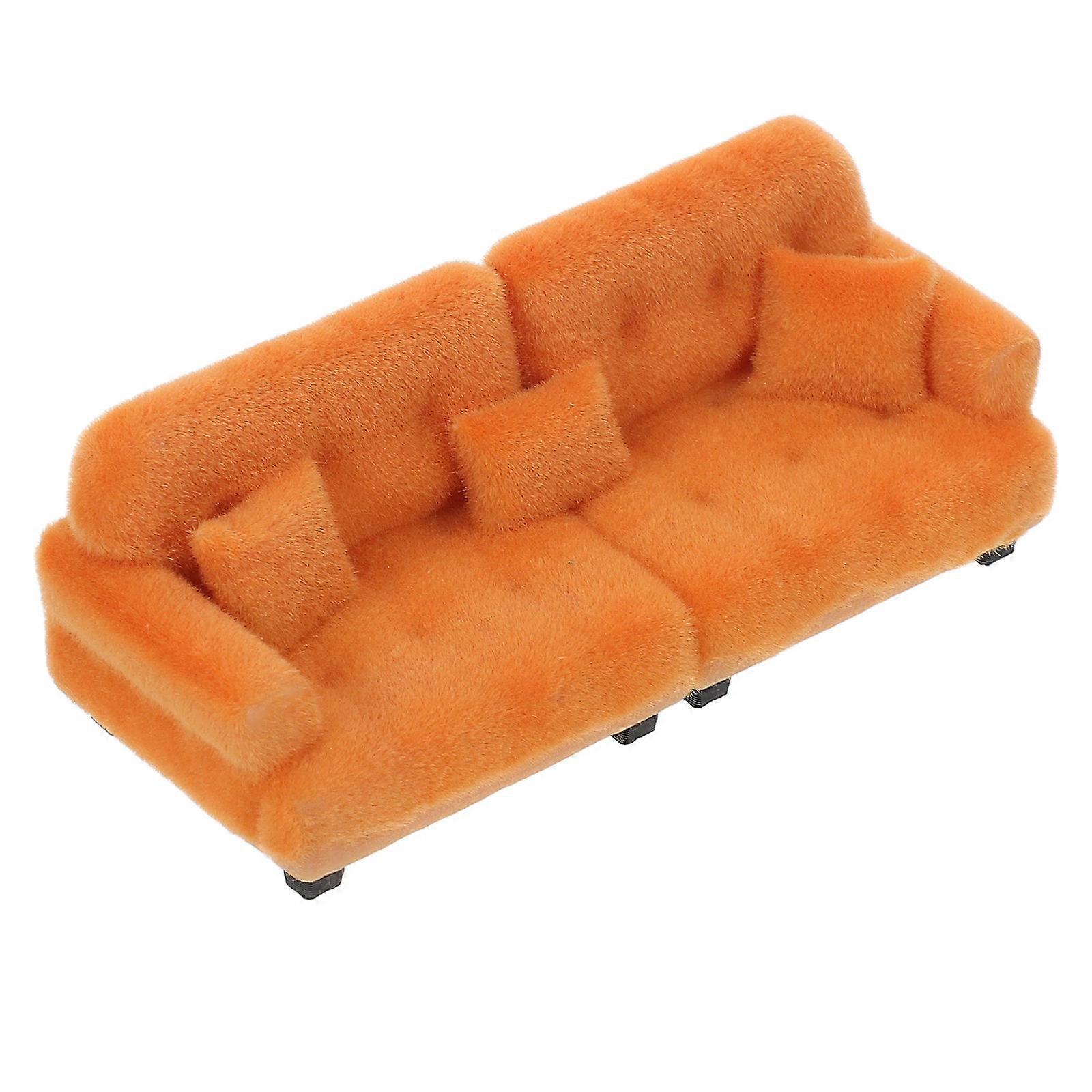 Dollhouse Furnitureure Miniature Sofa Chair Imaginative Play Brown Flocked Texture 1Pack
