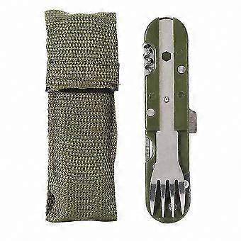 Compact 5-in-1 Outdoor Folding Tableware Set with Fork, Knife, Spoon, and Bottle Opener for Picnics