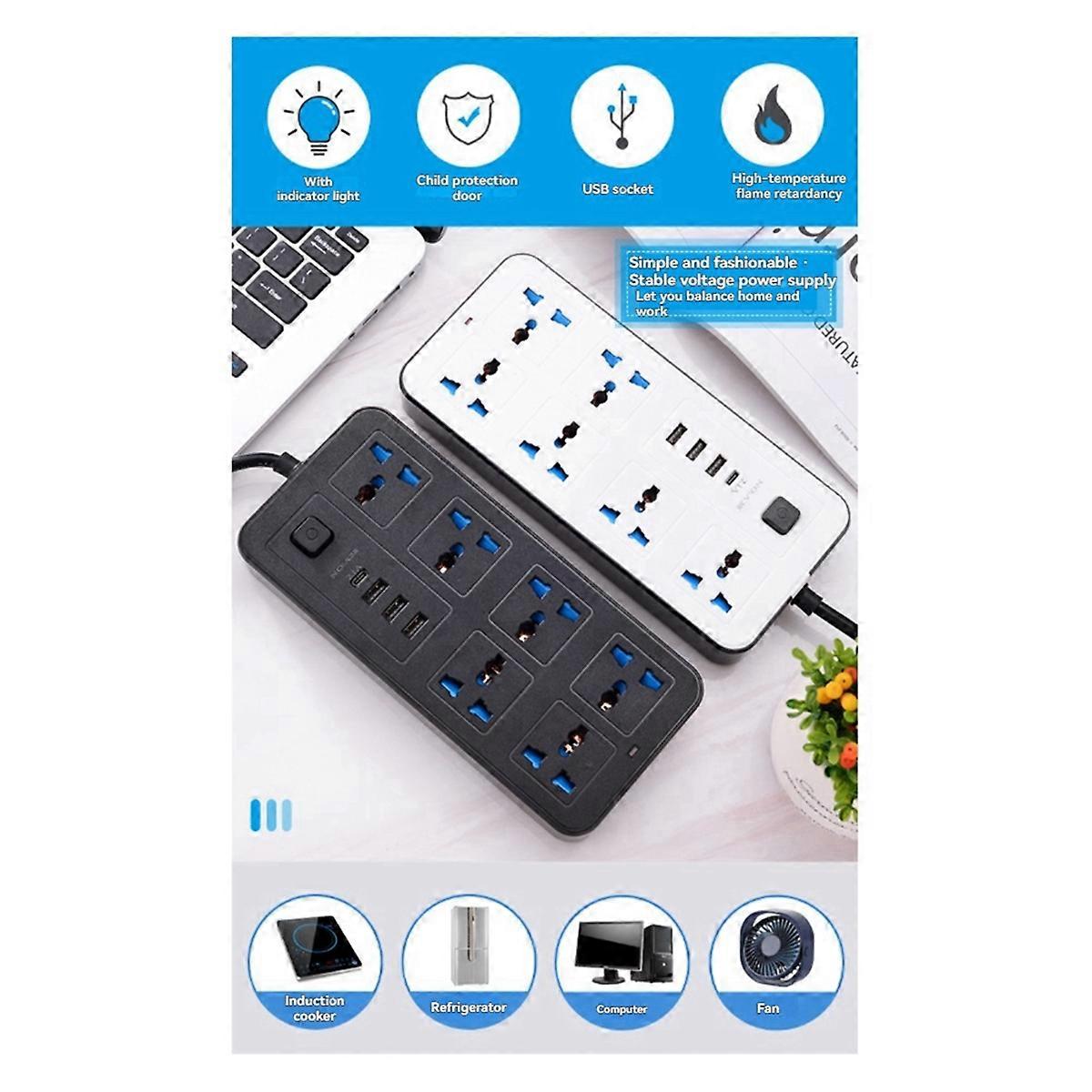 Universal Power Strip Multi-Outlet Electrical Socket EU Plug White