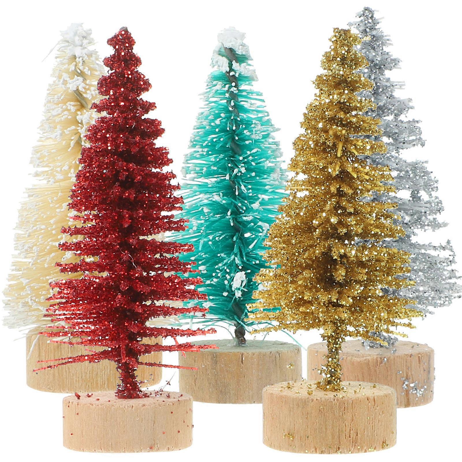 60Pcs Mini Christmas Tree Artificial Decor with Wooden Base for Table