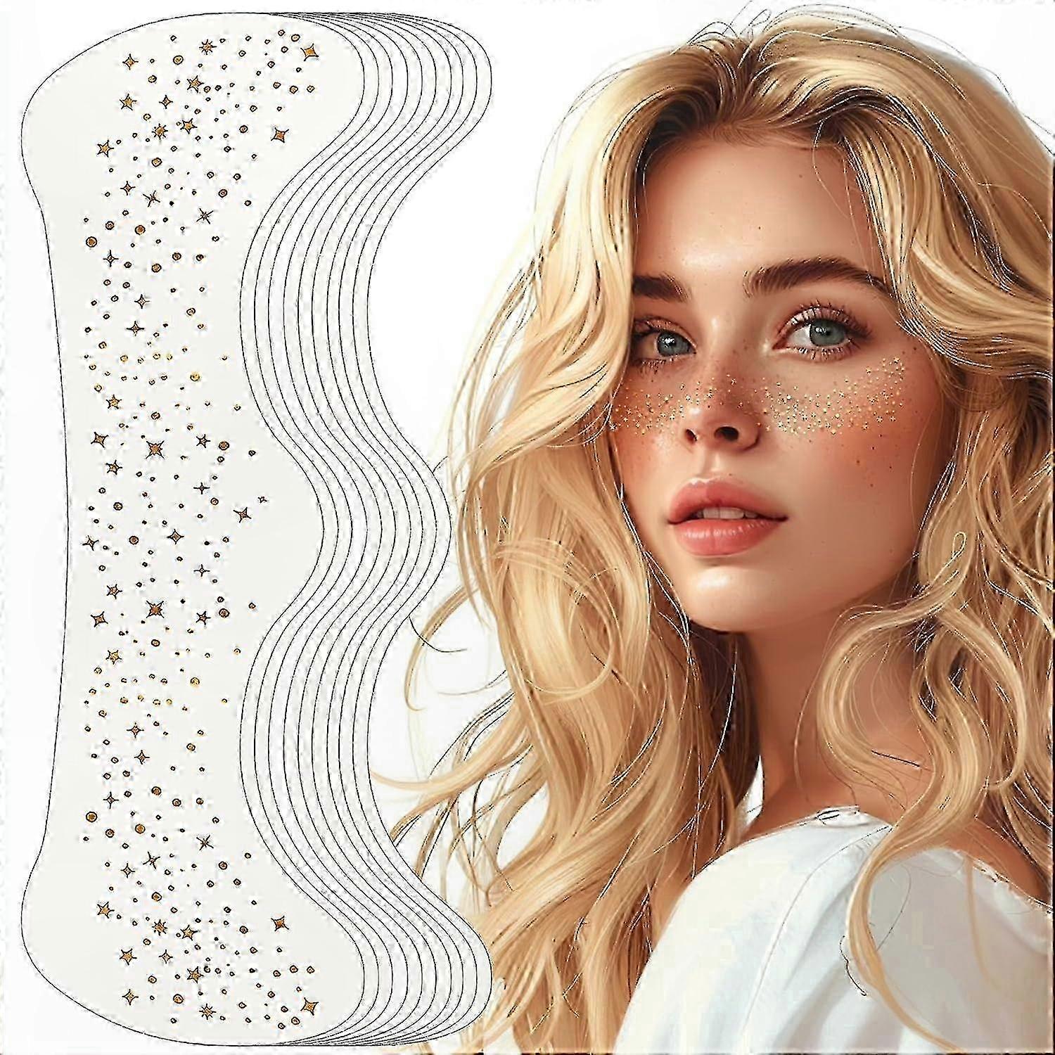Shimmering Face Freckles, Glitter Patches for Makeup, Sparkling Gold Speckles, Set of 4