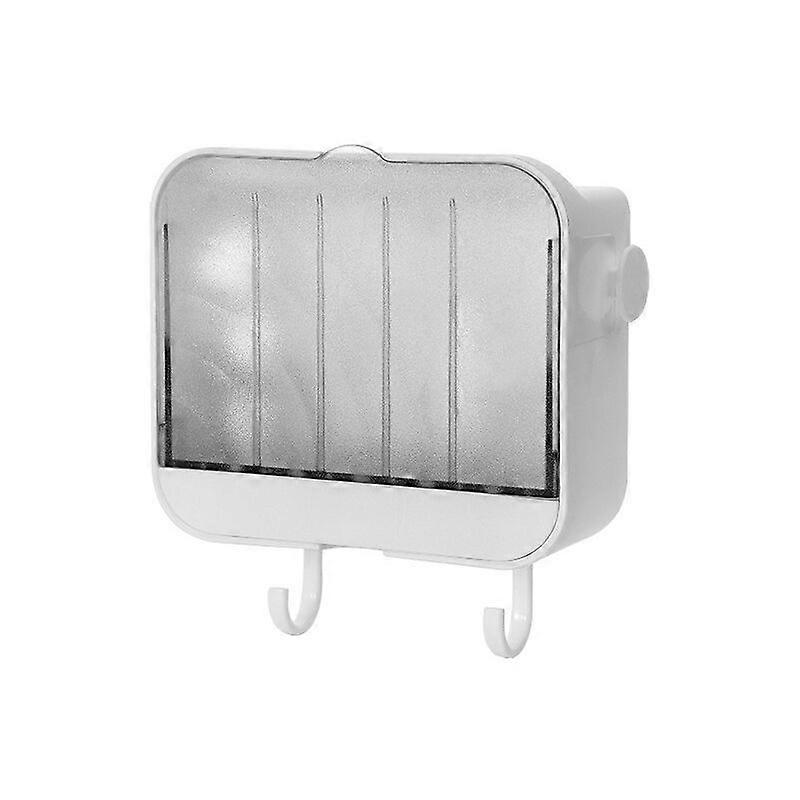 Wall Mounted Soap Dish, Solid Soap Dish with Lid and 2 Hooks, Waterproof Soap