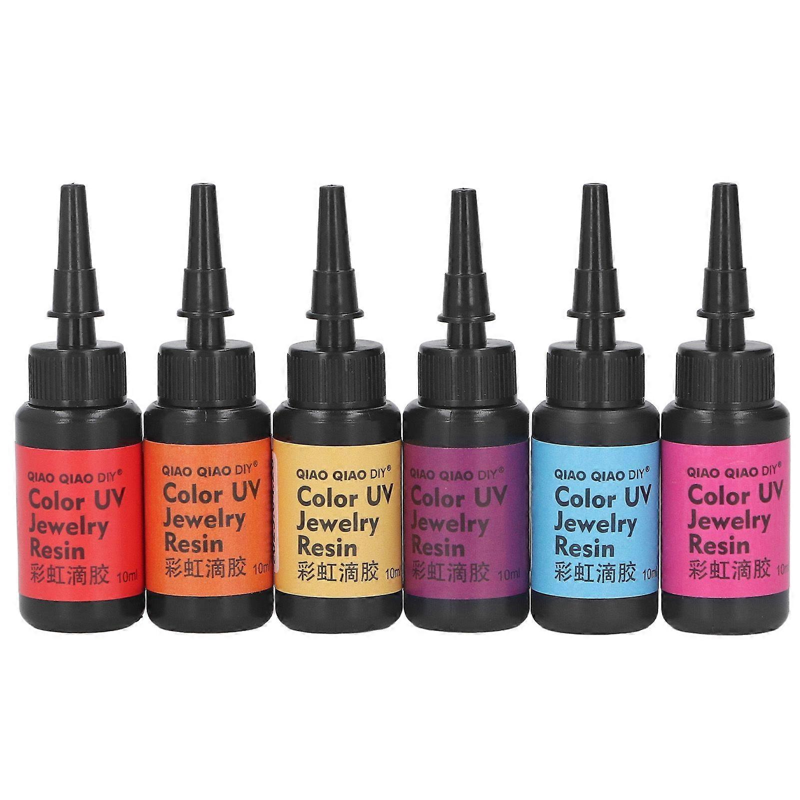 6Pcs 10ml UV Resin Easy Operation Quick Curing Bright Vivid Color Widely Used UV Epoxy Resin for DIY Jewelry Set C (Deep Pink, Pale Yellow, Orange, Re