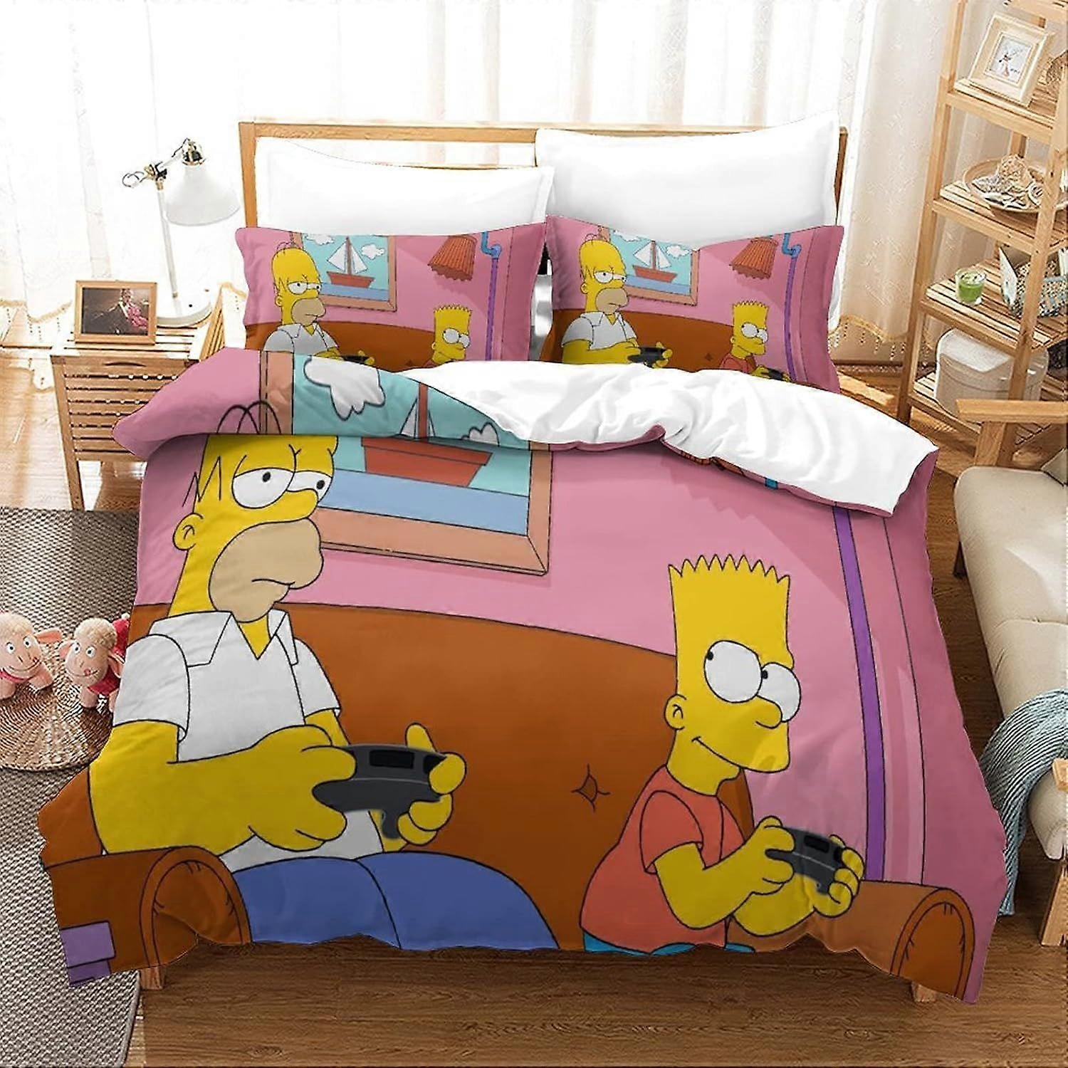 Duvet Cover Set Bedding Set 3 Pieces Set Ultra Soft Microfiber Polyester Comforter Cover 3D Simpson Printing Theme Quilt Cover with Zipper Closure Eas