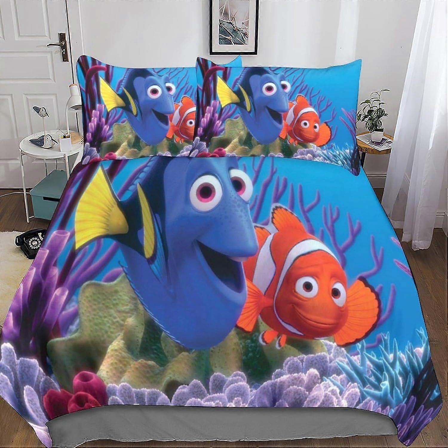 A581 Finding Nemo 3D Printed Duvet Cover Set Soft Microfiber Finding Dory Quilt Cover 3 Pieces with Zipper Closure Comforter Cover And Pillwocase Quil