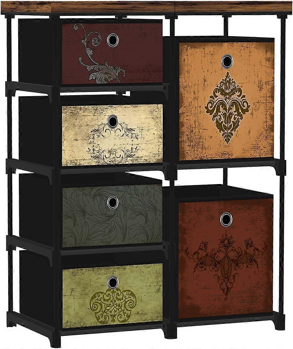 Small Fabric Dresser with 2-Tier Side Shelf, 4 Drawers Storage Drawer Units for Bedroom, Storage Cabinet, Beside Sofa Table for Hallway Entryway