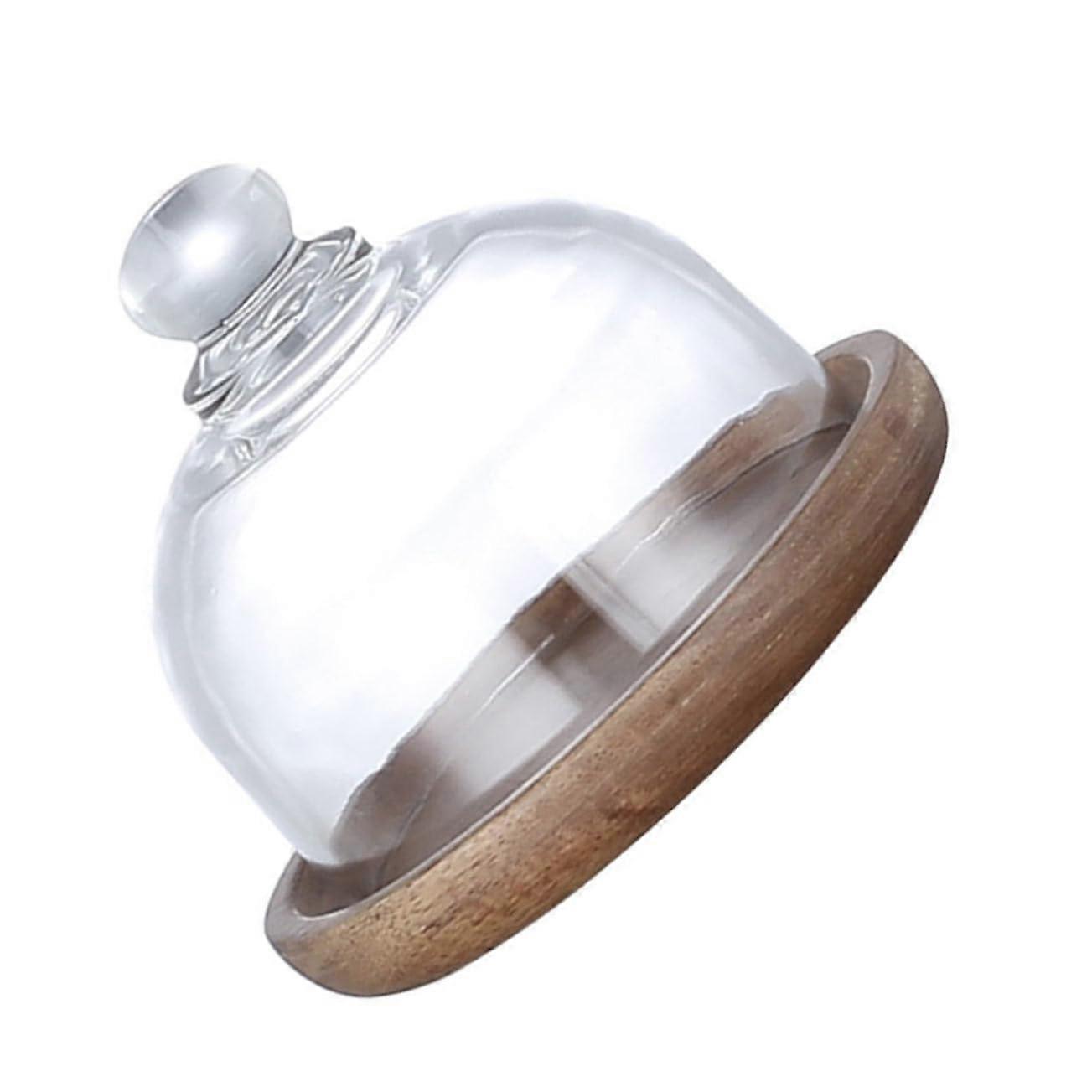 Wood and Glass Dessert Display Tray With Lid, Cake Plate Cover, Bread Pastry Storage, Reusable Food Container