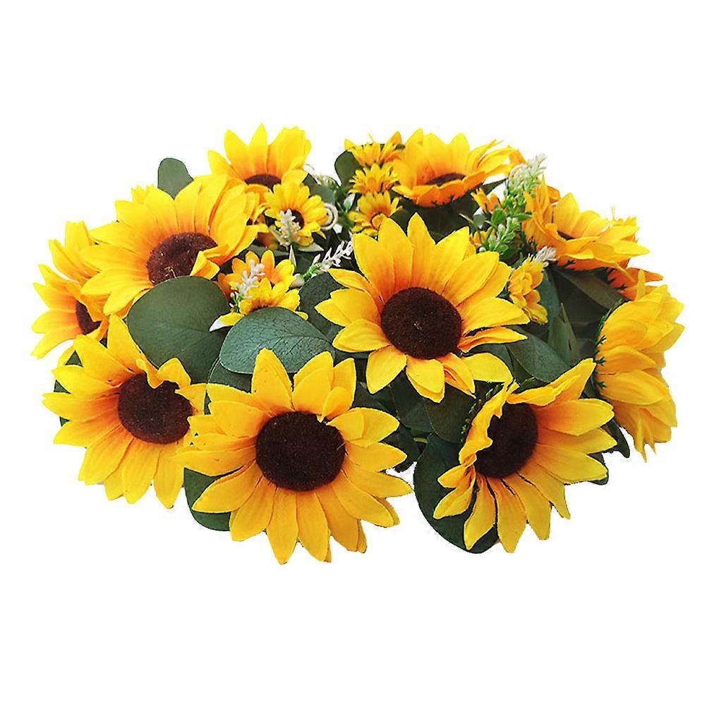 Artificial Sunflower Wreath Decorative Pendant For Wall Door Use 30x30cm 2Pcs