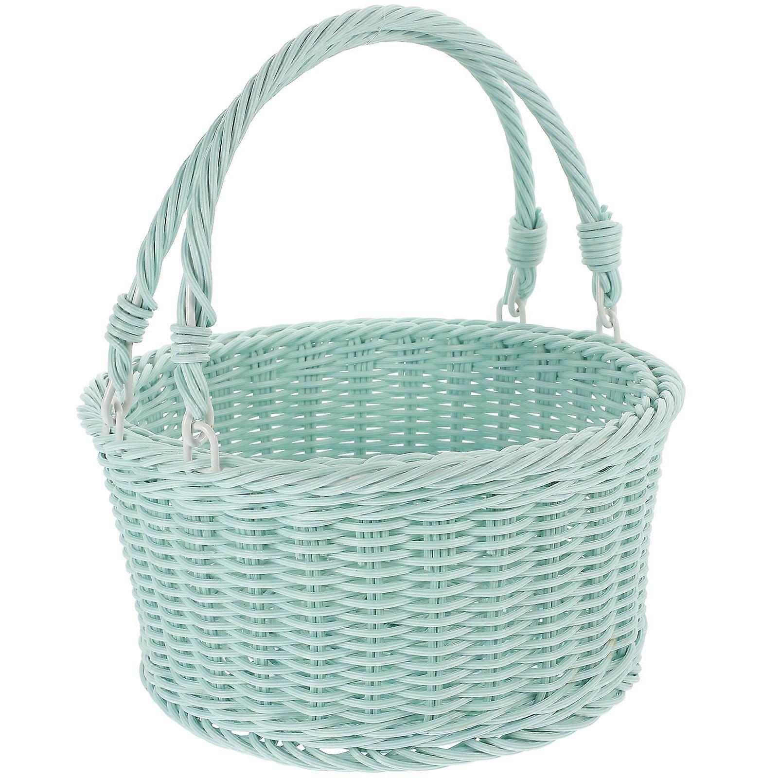 Durable Blue Woven Basket with Handle for Picnic Storage 2Pcs Plastic