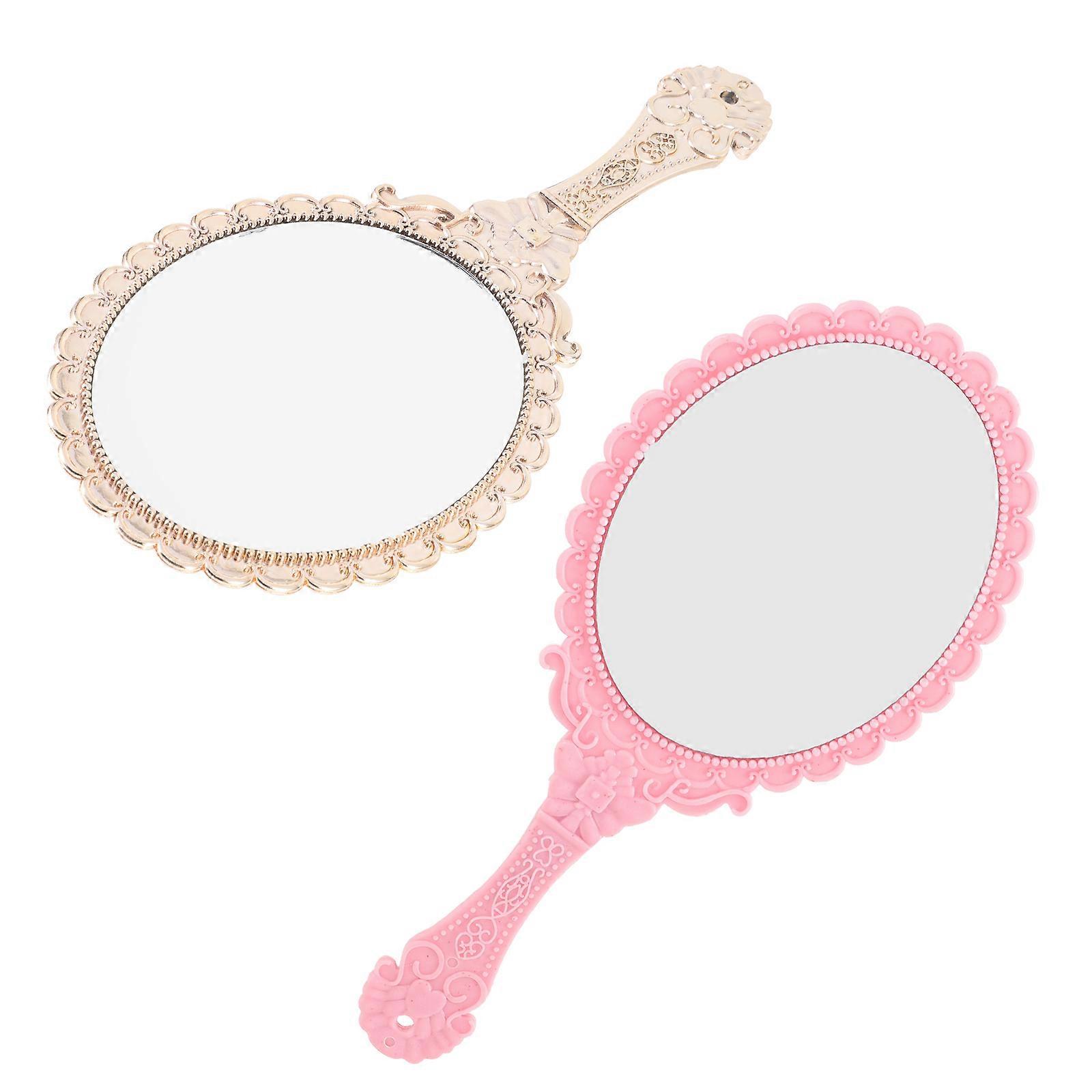 Assorted Color Makeup Hand Mirror For Ladies Daily Use Clear Reflection 2Pcs
